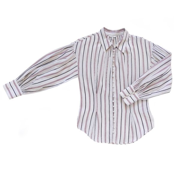 Joie Minya Gathered Blouse Top In Porcelain Stripe Cotton - Picture 7 of 16